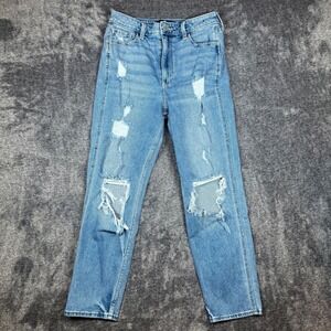 Hollister Ultra High-Rise Mom Jeans Medium Wash Distressed Ripped 7R W28 L27